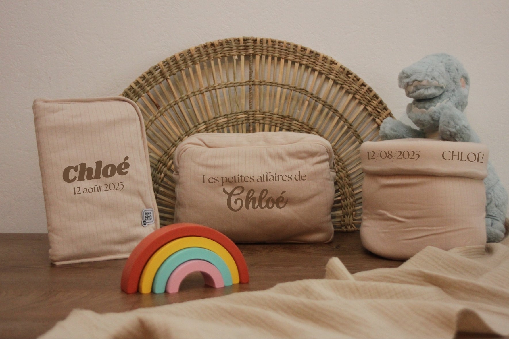 3 articles du coffret de naissance personnalisé