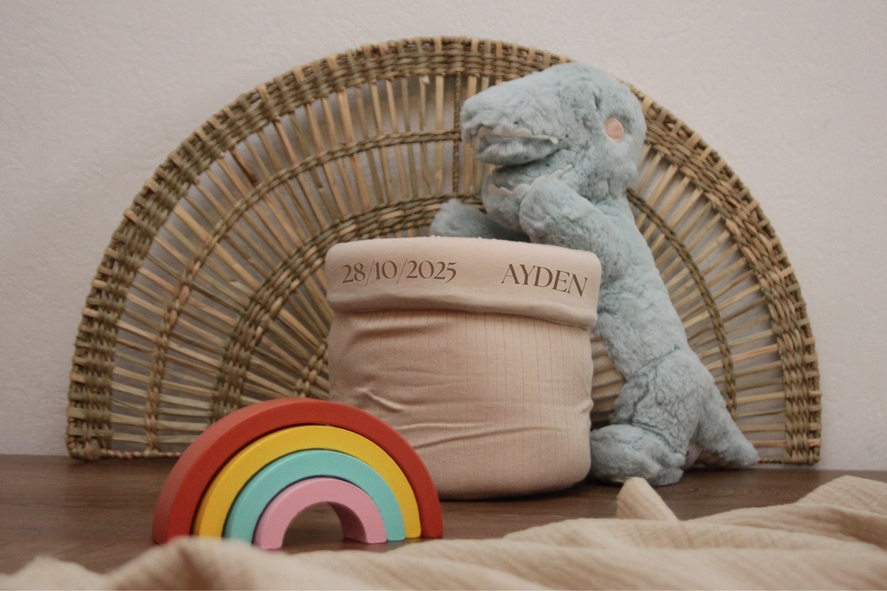 Coffret naissance personnalisé, panier de rangement