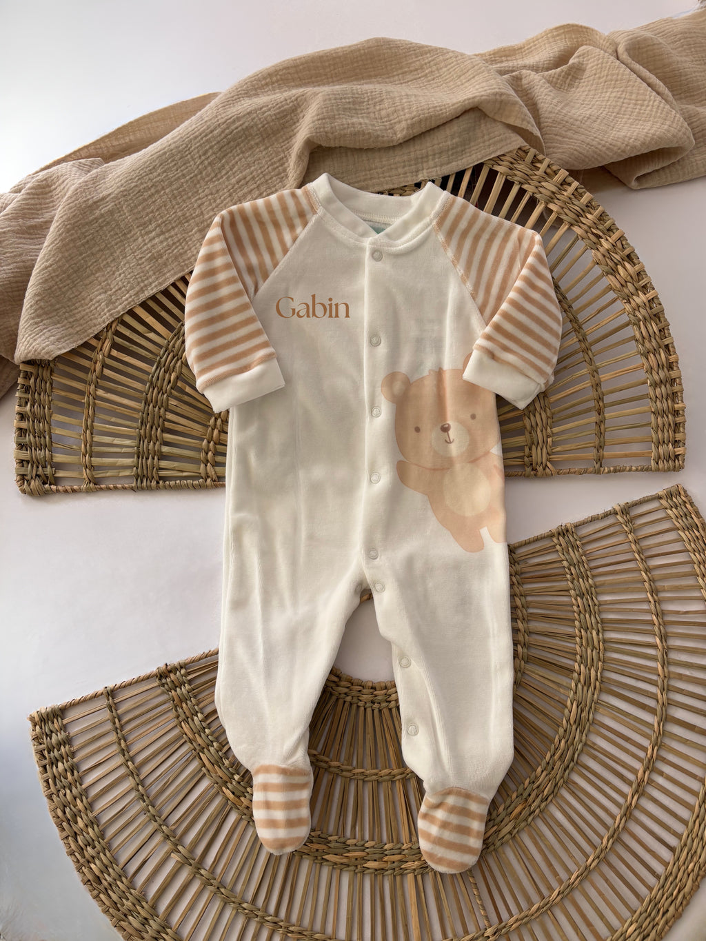 Pyjama naissance, couleur blanc, beige, ourson